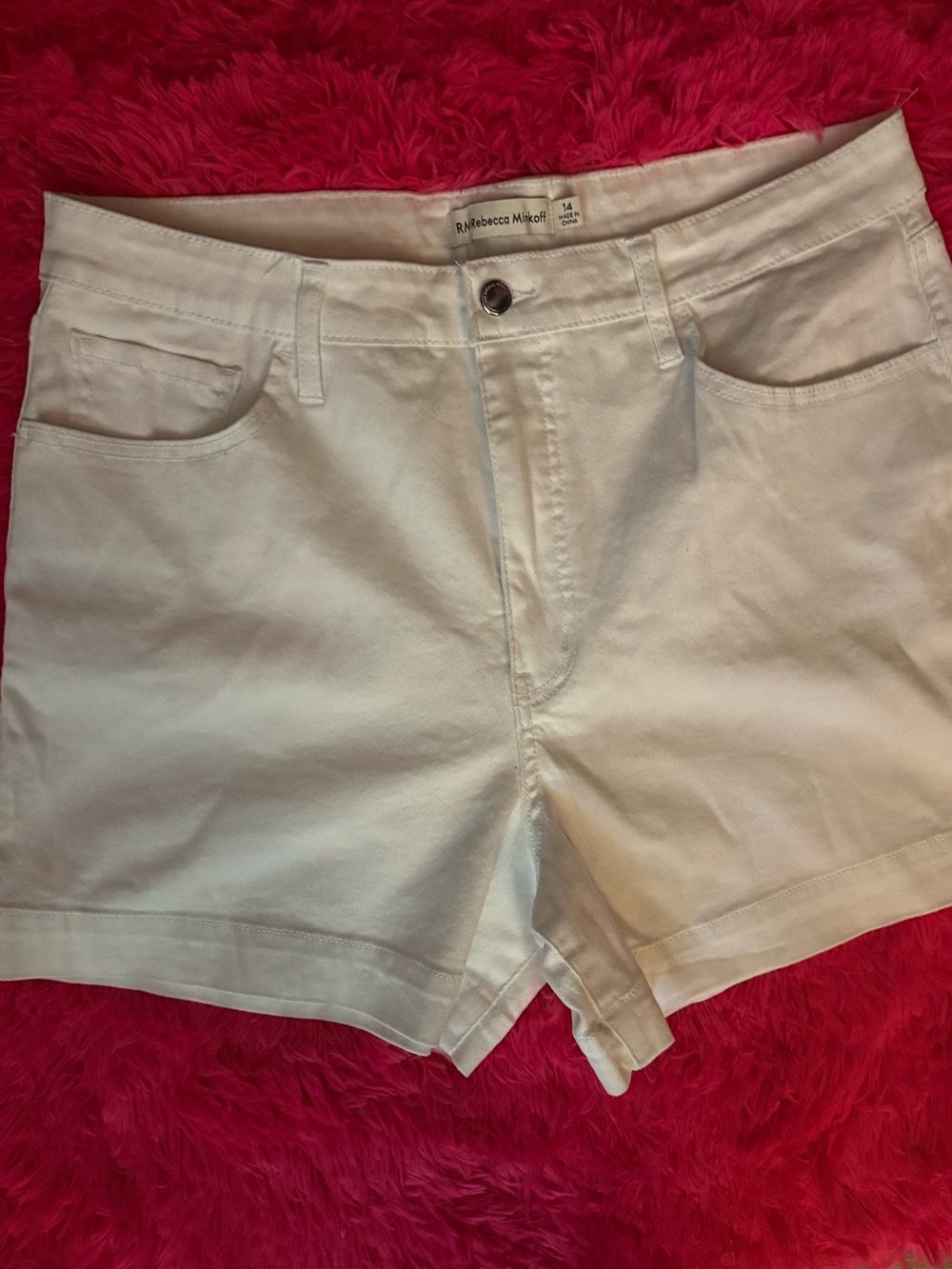 Rebecca Minkoff Cream High-Rise Cotton Jean Shorts